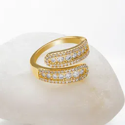 rubans voguish Rubans 18K Gold-Plated Stainless Steel Tarnish-Free Waterproof Dual Row CZ Adjustable Ring image 3