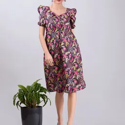 Amarasha Floral Print Puff Sleeve Crepe Fit & Flare Midi Dress-picture-31