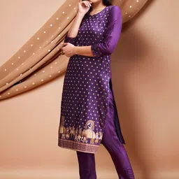 Aaghnya Ethnic Motifs Printed V-Neck Straight Kurta With Trousers & Dupatta image 2