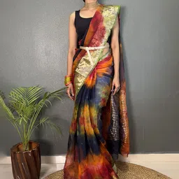 Mitera Tie and Dye Zari Organza Banarasi Saree-picture-20