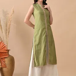 Myshka Panelled Beads & Stones Straight Kurta With Palazzos image 2