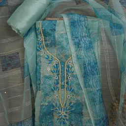 Desi Fusion Floral Embroidered Sequnnied Unstitched Dress Material-image-23