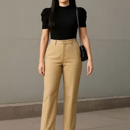 ZHEIA Women Relaxed Straight Leg Straight Fit High-Rise Trousers-picture-34