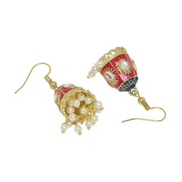 Anouk Artificial Beaded & Kundan Studded Dome Shaped Meenakari Jhumkas image 3