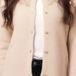 all about you Round Neck Long Sleeves Embroidered Woollen Cardigan Sweater image 4