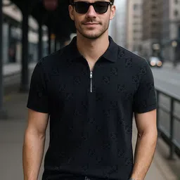 JUMPCUTS Textured Polo Collar Short Sleeves Regular Fit T-Shirt-picture-12