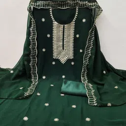HERE&NOW Embroidered Silk Georgette Unstitched Dress Material image 4