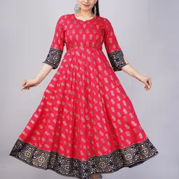 Mishree Collection Ethnic Motifs Printed Notch Neck Embellished Anarkali Ethnic Dress-picture-30