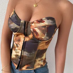 LULU & SKY Graphic Off-shoulder Corset Crop Top image 2