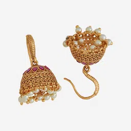 Kushal's Fashion Jewellery Ruby Gold-Plated Ethnic Antique Dome Shaped Jhumkas Earrings image 3
