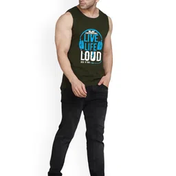 SLOWLORIS Pack Of 2 Printed Round Neck Bio-Wash Cotton Gym Vests image 2