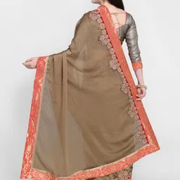 KALINI Brown Solid Poly Crepe Sarees image 4