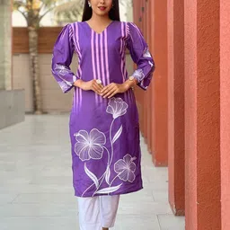 BINDUDI Floral Printed V-Neck Straight Kurta-picture-22