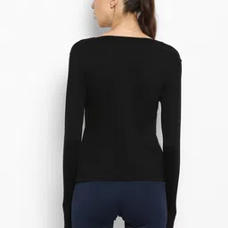 ap'pulse Women Solid Round Neck Pure Cotton Black T-Shirt image 3