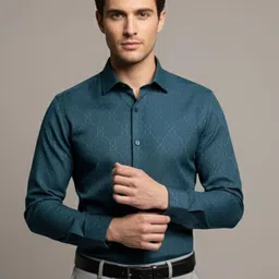 Vida Loca Self Design Smart Slim Spread Collar Fit Cotton Formal Shirt-picture-37