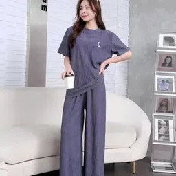 lugo Women Night Suit Set Grey Solid-picture-28