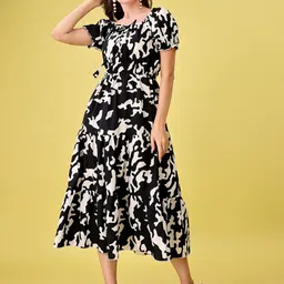 Attire Empire Printed Fit & Flare Midi Dress-image-81