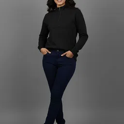 Mast & Harbour Women Mock Collar Solid Half Zipper Sweatshirt image 5