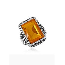 Missmister Men Silver-Plated Sapphire Stone Studded Oxidised Pukhraj Finger Ring-picture-9