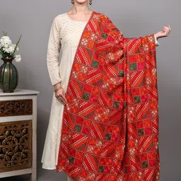 Exotic India Geometric Phulkari Embroidered Cotton Dupatta-image-35