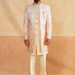 Denis Parkar Thread & Sequins Mandarin Collar Pure Cotton Sherwani Kurta & Pant image 1