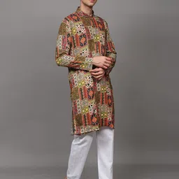 Exotic India Men Floral Printed Regular Kurta with Pyjamas image 5
