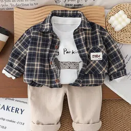 StyleCast x Revolte Boys Checked T-shirt and Shirt with Trousers Pure Cotton Clothing Set-picture-46