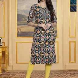 HERE&NOW Women Pack Of 3 Ethnic Motif Printed Round Neck Crepe Kurta-picture-26