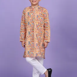 KRAFT INDIA Boys Floral Printed Mandarin Collar Straight Kurta-picture-32