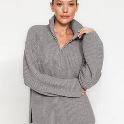 Trendyol High Neck Zip Detail Pullover Sweaters-picture-42