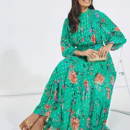 Styli Floral Printed Puff Sleeve Fit and Flare Maxi Dress image 1