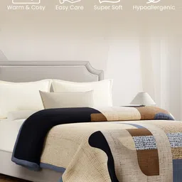 Boutique Living India Beige & Multicoloured Geometric Mink Blanket image 3