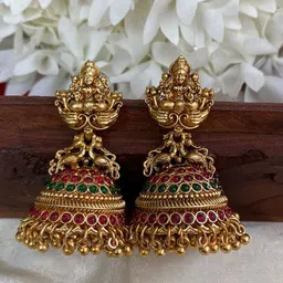 Crown Fabulous Jewellery Gold-Plated Stones Studded Dome Shaped Temple Jhumkas-picture-15