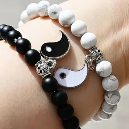 Thrillz Men Brass Onyx Silver-Plated Charm Bracelet image 3