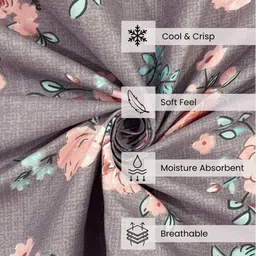SWAYAM Grey & Pink Floral 210 TC Bedsheet with 2 Pillow Covers image 3