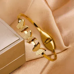 Designs & You Stainless Steel Gold-Plated Artificial Stones Studded Bangle-Style Bracelet image 2