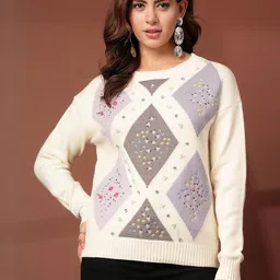 Mafadeny Women Embroidered Pullover Sweaters-image-93