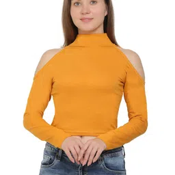 SAIOM Solid Cotton Blouson Cold Shoulder Crop Top-picture-35