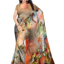 SHIVAM FABRICS Floral Poly Georgette Saree image 1