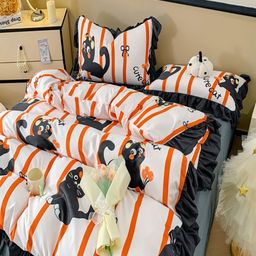 JC HOME Grey & White Cartoon Characters Printed 4 Pieces Single Bedding Set-picture-6