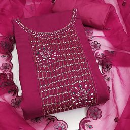 SHADOW & SAINING Floral Embroidered Beads & Stones Pure Silk Semi-Stitched Dress Material-picture-38
