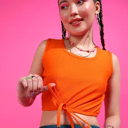 Popwings Women Vertical Stripes Tie-Ups Crop Top-picture-21