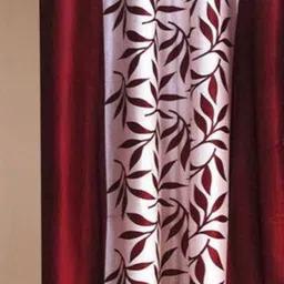 BELLA TRUE Maroon & White 2 Pieces Floral Printed Black Out Window Curtains image 2