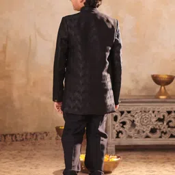 Aj DEZInES Boys Black Jacquard Full Sleeves Sequins and Embroidery Sherwani image 5