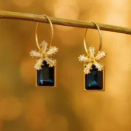 Jewelz Gold-Plated Crystal Studded Floral Shaped Drop Earrings-image-16