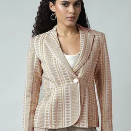 SANAITA CREATIONS Self Design Jacquard Single Breasted Blazer-picture-6