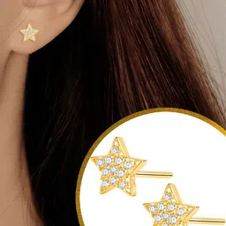VAMA Gold Plated Crystals Studded Star Shaped Studs image 5