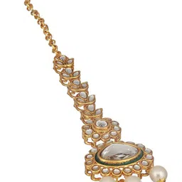 Anouk Gold-Plated Kundan Studded & Pearls Maang Tikka Head Jewellery image 2