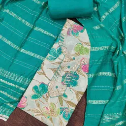 KIMISHA Ethnic Motifs Printed Beads and Stones Unstitched Dress Material-image-30