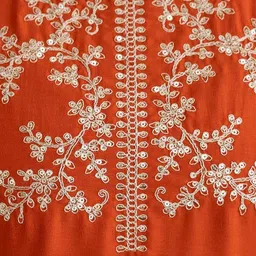 Brand Hill Women Ethnic Motifs Embroidered Panelled Thread Work Dupion Silk Kurta with Trousers & With image 2